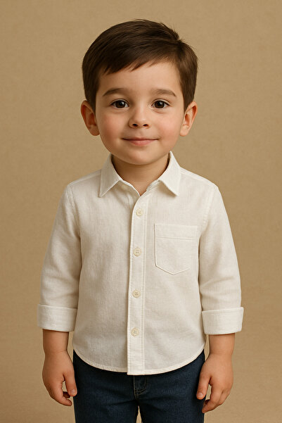 Nacar Erkek Çocuk 23 Nisan 29 Ekim Kolu Katlamalı Keten Gömlek Günlük ve Özel...