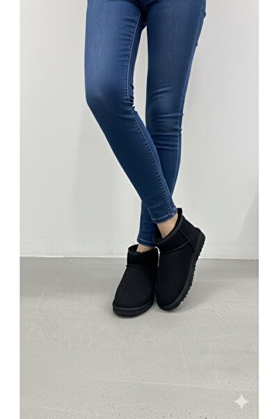 hayalim shoes Mini Koyu Süet İçi Kürklü Kalın Taban Kadın Bot