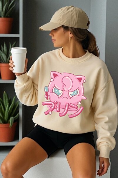 ArtYus Mâneci lungi unisex Jiggle Puff Transfer cu imprimeu guler rotund pies...