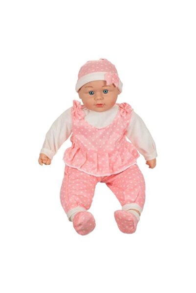 ANTBRO Păpușă bebeluș cu haine cu buline roz, corp moale, sunete, 50 cm