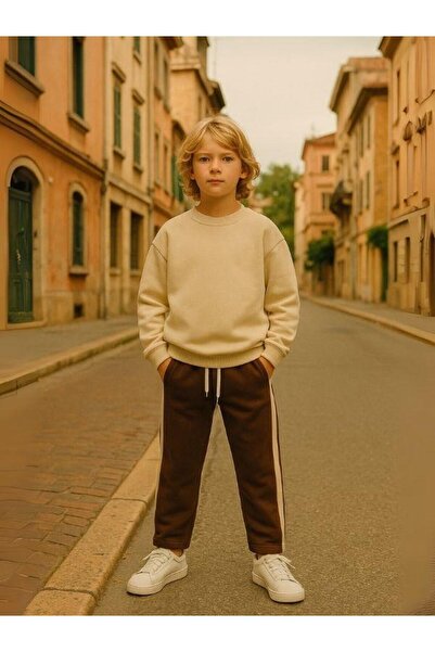 Zekids Детски памучни панталони за тичане с странични ивици