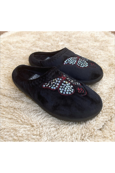 GEZER Embroidered Sequin Winter Slippers. Winter Towel Slippers for Women. Guest Slippers for Winter. Winter Heated Slippers.