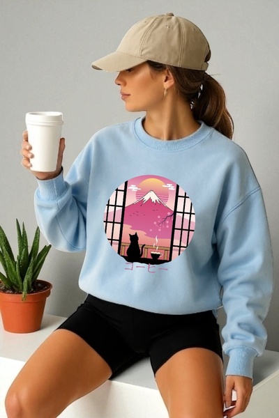 ArtYus Tricou unisex cu mânecă lungă Landscape pisică Transfer cu imprimeu gu...