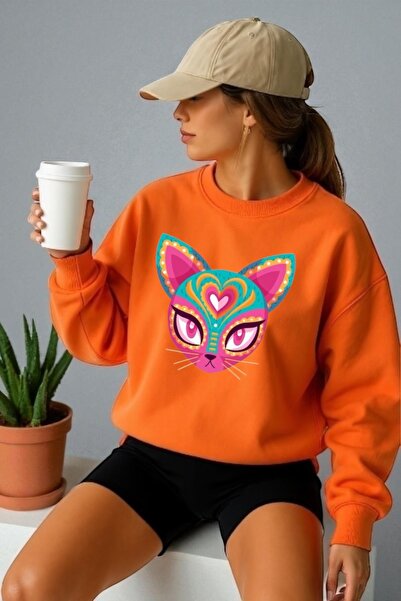 ArtYus Tricou unisex cu mânecă lungă Alien pisică Transfer cu imprimeu guler ...