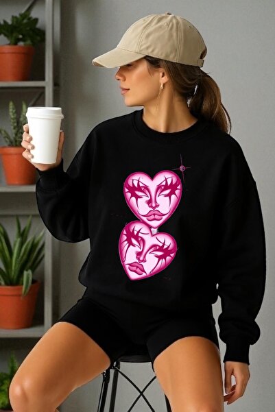 ArtYus سويت شيرت للجنسين بأكمام طويلة وطباعة على شكل قلب وياقة دائرية