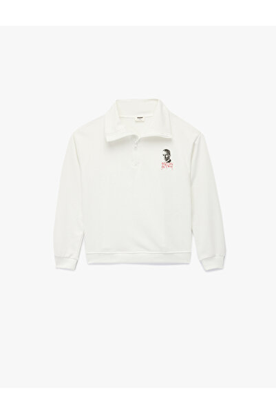 Koton Atatürk Baskılı Yarım Fermuarlı Dik Yaka Uzun Kollu Sweatshirt