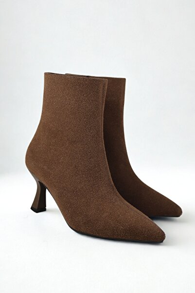 NiceDiffer Дамски ботуши от велур с къс остър ток