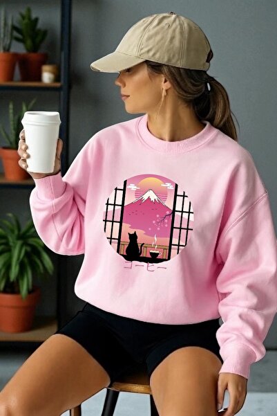 ArtYus Tricou unisex cu mânecă lungă Landscape pisică Transfer cu imprimeu gu...