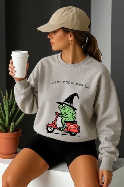 ArtYus سويت شيرت برقبة دائرية وأكمام طويلة للجنسين مطبوع عليه ضفدع