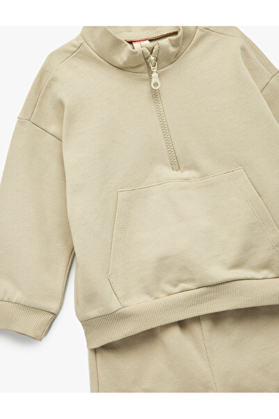 Koton High Neck Zipper Detailed Long Sleeve Cotton Basic Tracksuit Set