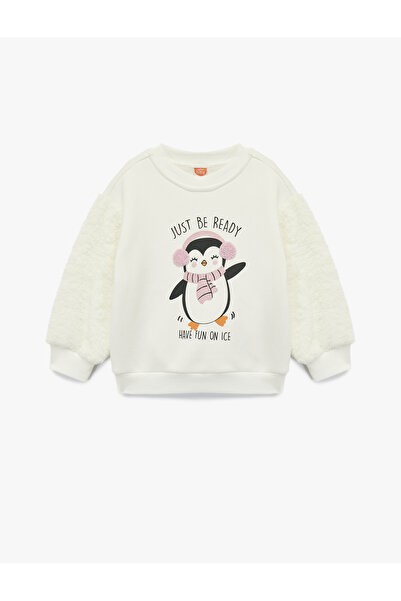 Koton Penguen Baskılı Uzun Kollu Bisiklet Yaka Pamuklu Sweatshirt