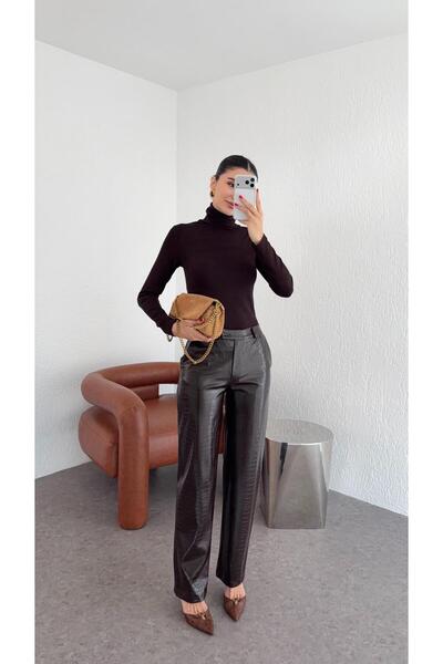 HAZELANNA Pantaloni din piele maro amar Kroc