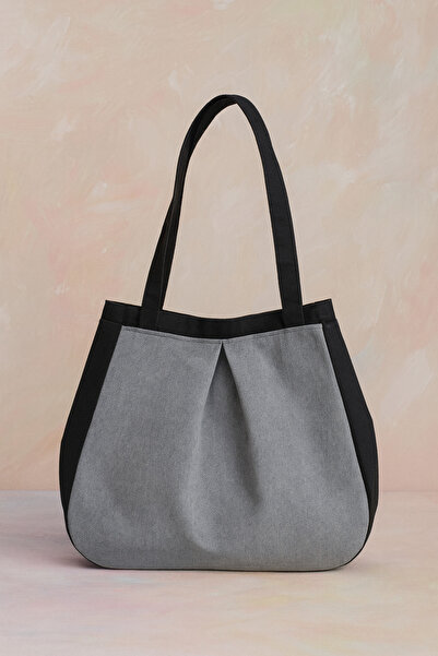 YUNUSOĞLU HOME Black Gray Multi-Purpose Premium Oversize Plain Medium Size Canvas Women's Hand and Shoulder Bag