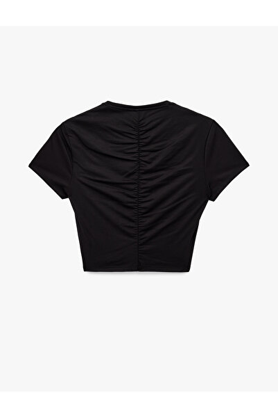 Koton Slim Fit Drawstring Short Sleeve Crew Neck Viscose Crop Sports T-Shirt