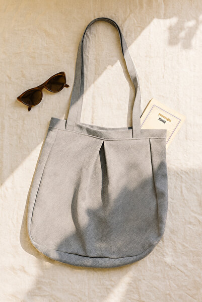 YUNUSOĞLU HOME Dark Gray Multi-Purpose Premium Oversize Plain Medium Size Canvas Women's Hand and Shoulder Bag