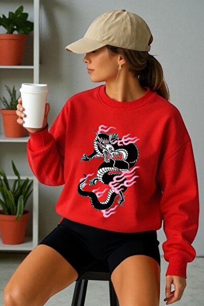 ArtYus Φούτερ Unisex με μακρύ μανίκι Dragon Transfer με τύπωμα με λαιμόκοψη π...