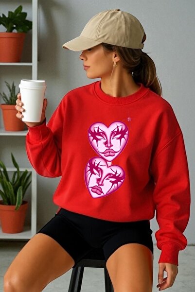 ArtYus Tricou unisex cu mânecă lungă Heart Face Transfer cu imprimeu guler ro...