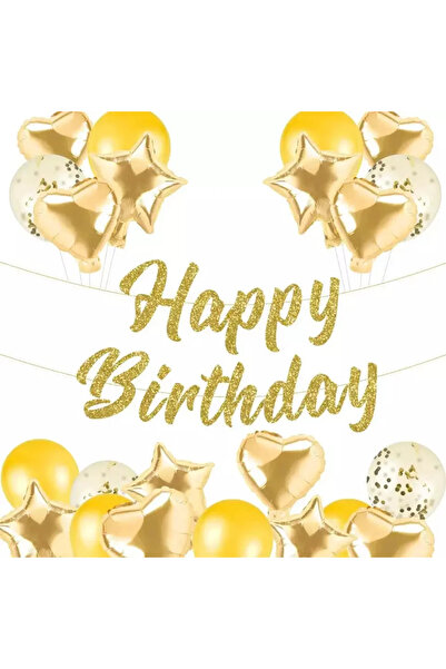 Baloane Vesele Set Baloane Aniversare Gold + Banner SET295
