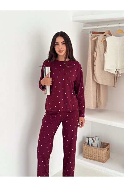 LETS BASIC طقم بيجامة نسائية مريحة بأكمام طويلة وقلب وردي - ملمس ناعم وتصميم ...