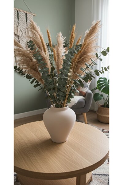 Maysa home Bej Renkli El Yapımı Seramik Vazo Bohem ve İskandinav Tarzı Sade Şık