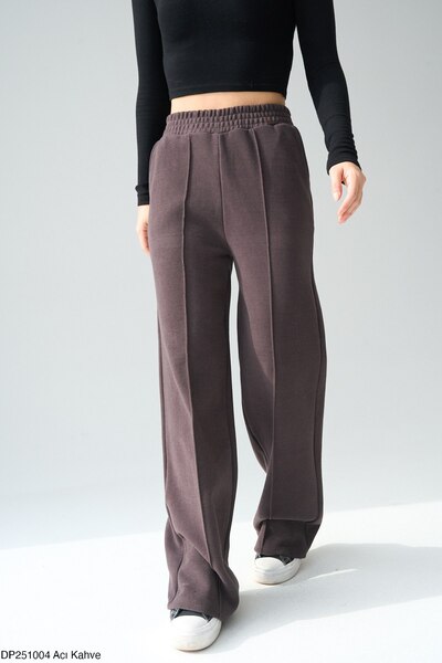 Butik Acı Kahve Selanik Kumaş Bol Paça Pantolon