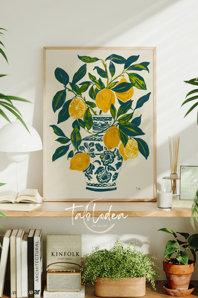 tablodea Pinterest Limon Desenli Vazo Mutfak Kafe Tablo su Rustik İskandinav ...