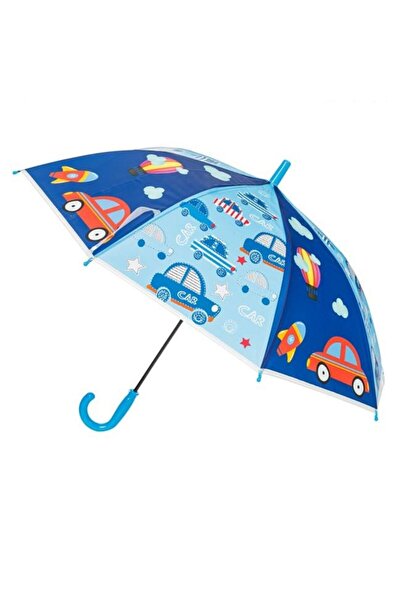 OEM Ciel Blue Manual Cane Rain Umbrella with Cars for Children 66cm Cane Handle