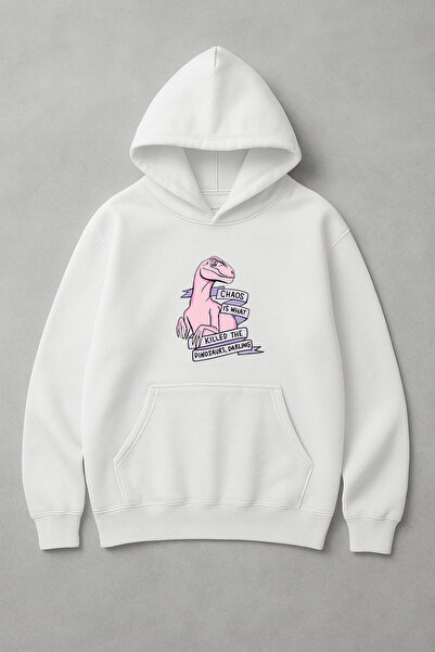 LORVEX سويت شيرت كبير الحجم بطباعة رقمية على شكل ديناصور وردي