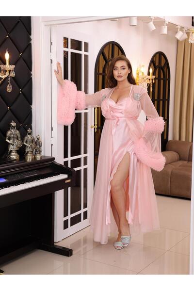 Limas lingerie روب صباحي طويل من قطعتين مصنوع من التول مع تفاصيل ماسية بتصميم...