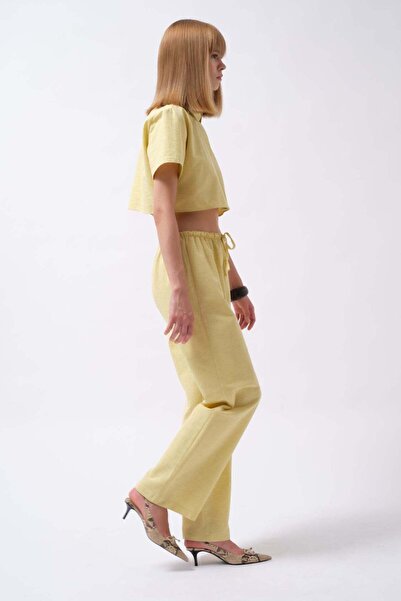 Maxi modena Linen Yellow Trousers with Tie Waist - 36
