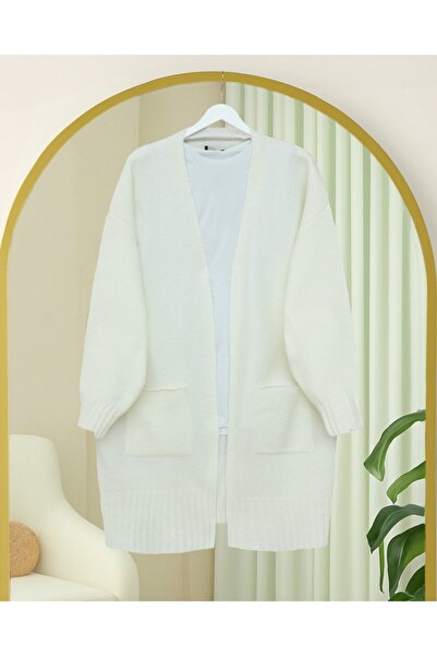 Modamorfo Double Pocket Slit Soft Cardigan -White