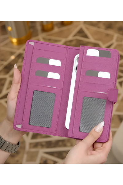 MODA محفظة جلدية أصلية باللون الوردي للجنسين – تحتوي على 10 فتحات للبطاقات، و...