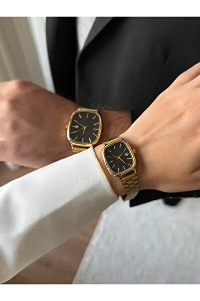 RoseandRoses Casian Muadil Trend Model Calendar Couple Watch Gold (Black Dial)