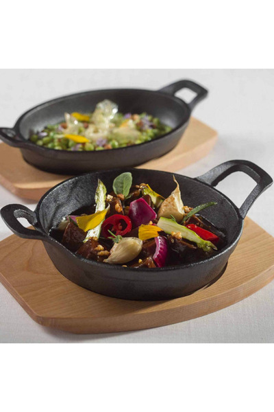 Lacor Round cast iron pot with birch wood stand, Magma, 230 ml