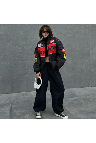 1blood سترة ريسينج بومبر كبيرة الحجم للجنسين