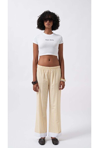 Maxi modena Striped Yellow Trousers with Stripe Detail on the Legs - 38