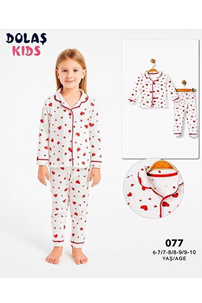 Linikids Girls' Heart Cotton Fabric Long Sleeve Pajama Set
