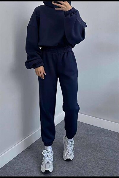 Dipmoda Women's Hooded Sweatshirt Tracksuit Set Dpgts020 - Navy Blue
