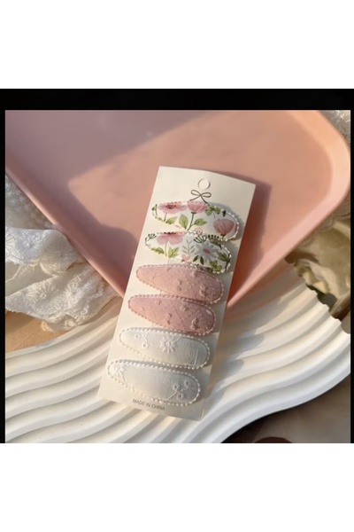 Accessories Hei Pembe Çiçekli Çok Renkli Sevimli Kız Çocuk Saç Aksesuarı Günlük Toka Seti 6'lı