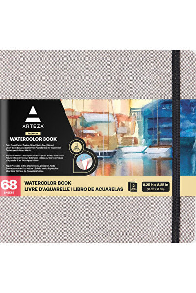 ARTEZA Watercolor Book, Gray, (8.25 x 8.25 inch, 230 gsm), 34 sheets, 1 pack