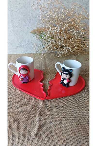 Mutlu Kırmızı Başlıklı Kız & Kurt Tasarımlı sevgili kahve fincanı yeniyıl hed...