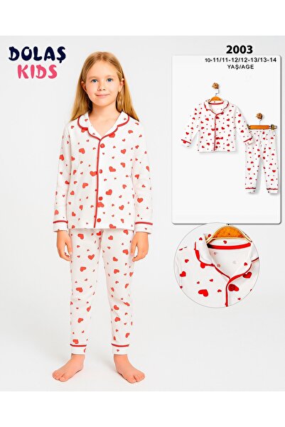 Linikids Girls' Heart Cotton Fabric Long Sleeve Pajama Set