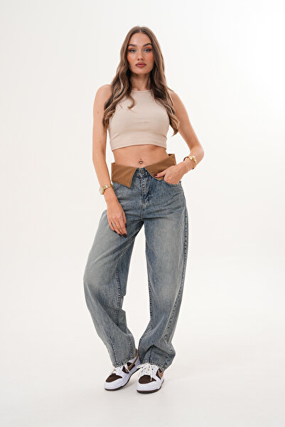 Semesia Shirt Collar Baggy Jeans