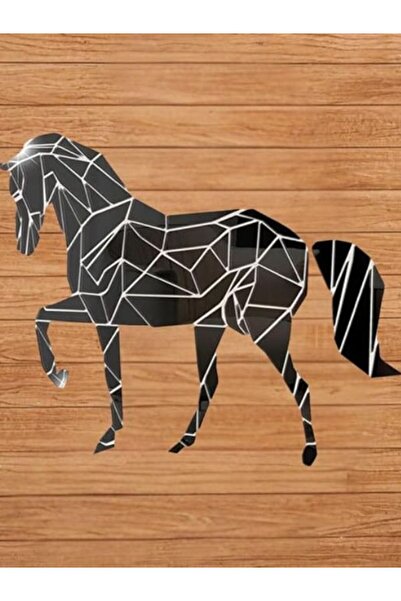Emaazz LLC Glossy Glitter Horse Acrylic Mirror Wall – Black Glass Effect | Mo...