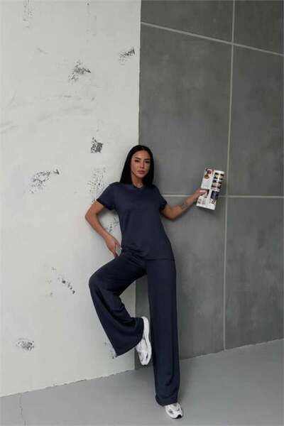 Dipmoda Set de trening pentru femei, antracit, cu detaliu șliț, bluză și pant...