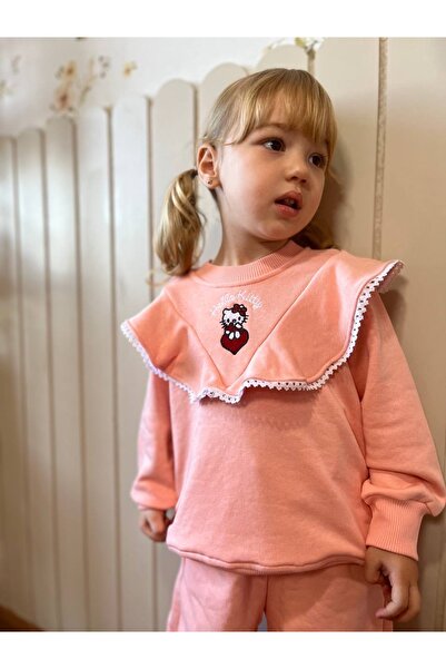 Sipsirin New Season 100% Cotton 3 Thread Oversized Ruffled Sweatshirt & Wide Leg Pants 2-Piece Set (3-10 Years)