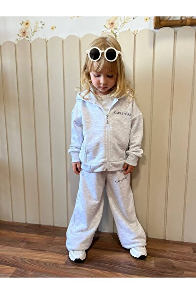 Sipsirin Children's Oversize Zippered Hooded Tracksuit Set – 100% Cotton 3 Thread Fabric – Loose Fit – Unisex