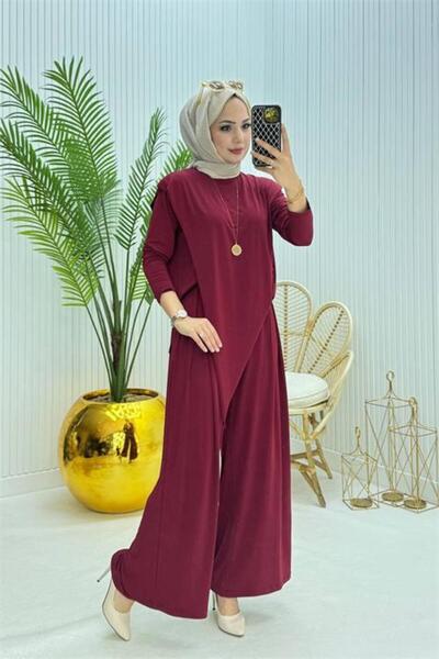 Dipmoda طقم حجاب نسائي من قماش كادي بقصة غير متماثلة مكون من قطعتين NMS072