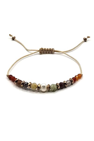 Lexy's Boutique Adjustable bracelet, Cancer zodiac sign, semi-precious stones Carnelian, Hematite, Ruby, Emerald, Pearl