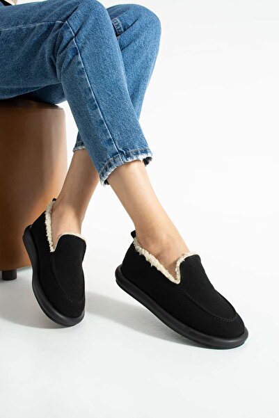 diclepolat Kadın Süet Loafer Makosen Günlük Ayakkabı Tornus Siyah